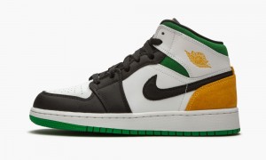 Nike Air Jordan 1 Mid SE (GS) 'Laser Orange / Lucky Green' Skor Barn Vita Orange Svarta | 724-ZRWHXO