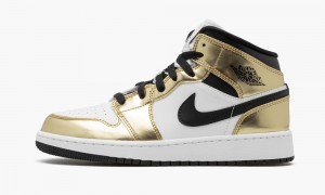 Nike Air Jordan 1 Mid SE GS 'Metallic Gold' Skor Barn Metal Guld Svarta Vita | 106-VXDOTZ