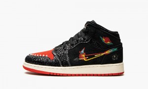 Nike Air Jordan 1 Mid SE GS 'Siempre Familia' Skor Barn Svarta Röda | 725-EANGYS