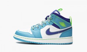 Nike Air Jordan 1 Mid SE GS 'Sprite Blue' Skor Barn Vita Blå | 579-HXPYSM