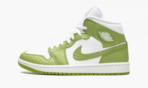 Nike Air Jordan 1 Mid SE 'Green Python' Skor Dam Vita Gröna Vita | 749-MVEGWL