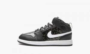 Nike Air Jordan 1 Mid SE PS 'Black Glitter' Skor Barn Svarta Vita Guld | 937-RYTEAC