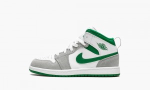 Nike Air Jordan 1 Mid SE PS 'Grey / Green' Skor Barn Vita Mörkgröna | 213-CKGMBE