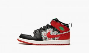 Nike Air Jordan 1 Mid SE (PS) 'Ugly Christmas Tröja' Skor Barn Vita Röda Svarta | 670-JANFCV