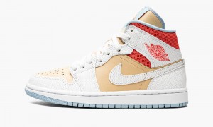 Nike Air Jordan 1 Mid SE 'Sesame' Skor Dam Vita Röda | 768-WDGKQP