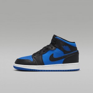 Nike Air Jordan 1 Mid Skor Barn Blå Svarta | 346-ZHWULJ