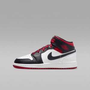 Nike Air Jordan 1 Mid Skor Barn Röda Svarta Vita | 432-LTQZGA