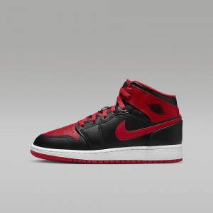 Nike Air Jordan 1 Mid Skor Barn Svarta Röda | 590-PDZIHA