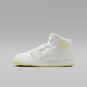 Nike Air Jordan 1 Mid Skor Barn Vita Ljusorange | 489-NJPZMG