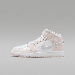 Nike Air Jordan 1 Mid Skor Barn Vita Rosa | 673-HDMGRB