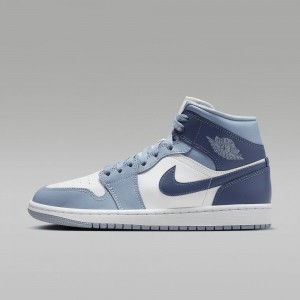 Nike Air Jordan 1 Mid Skor Dam Blå Vita | 130-INSRYK