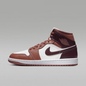 Nike Air Jordan 1 Mid Skor Dam Choklad Vita | 946-WRSFTY