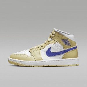 Nike Air Jordan 1 Mid Skor Dam Gula Vita | 569-XKJITB