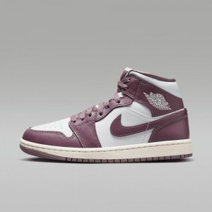 Nike Air Jordan 1 Mid Skor Dam Lila Vita | 728-XMEYON