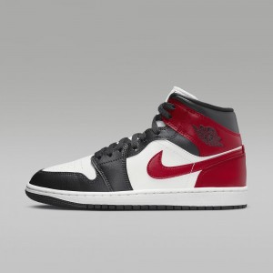 Nike Air Jordan 1 Mid Skor Dam Svarta Vita Röda | 957-YVHFCD