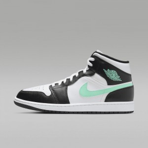 Nike Air Jordan 1 Mid Skor Dam Vita Svarta Gröna | 982-KCLDYA