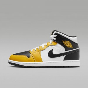 Nike Air Jordan 1 Mid Skor Herr Gula Vita Svarta | 407-RVDHLW