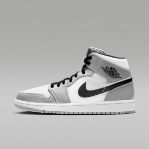 Nike Air Jordan 1 Mid Skor Herr Ljusgrå Vita Svarta | 210-JMONVB