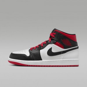 Nike Air Jordan 1 Mid Skor Herr Röda Vita Svarta | 207-UZOTKL