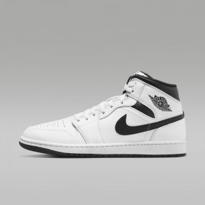 Nike Air Jordan 1 Mid Skor Herr Vita Svarta | 582-DQJFTN