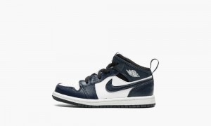 Nike Air Jordan 1 Mid TD Skor Barn Marinblå Vita Svarta | 504-YHRGFO