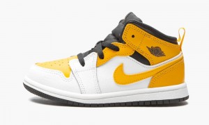 Nike Air Jordan 1 Mid TD 'White / University Gold' Skor Barn Vita Guld Svarta | 169-MCQOFU