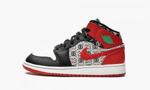 Nike Air Jordan 1 Mid 'Ugly Christmas Tröja' Skor Barn Vita Röda Svarta | 983-IQYTKP