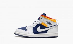 Nike Air Jordan 1 Mid 'hite Deep Royal Blue' Skor Barn Vita Orange | 017-MBGNPL