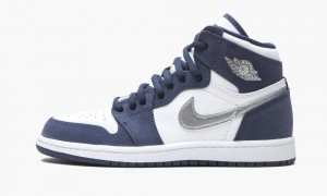 Nike Air Jordan 1 Retro High Co.Jp PS 'Midnight Navy' Skor Barn Vita Metal Silver | 508-ZBIPOU