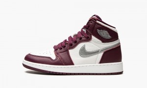 Nike Air Jordan 1 Retro High OG GS 'Bordeaux' Skor Barn Vinröda Vita Metal Silver | 457-JNOSGL