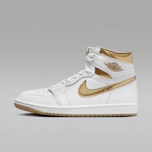 Nike Air Jordan 1 Retro High OG "White and Gold" Skor Dam Vita Ljusbruna Metal Guld | 052-JPIZMO