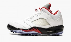 Nike Air Jordan 5 Low Golf 'Fire Red - Silver Tongue' Skor Herr Vita Röda Svarta | 431-YJWBRZ