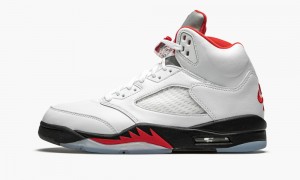 Nike Air Jordan 5 Retro 'Fire Red Silver Tongue 2020' Skor Herr Vita Röda Svarta | 705-SBTMID