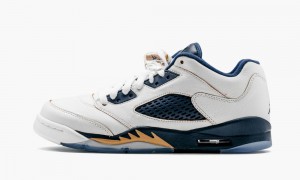 Nike Air Jordan 5 Retro Low (GS) Skor Barn Vita Metal Guld Marinblå | 403-VNZIQU