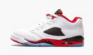 Nike Air Jordan 5 Retro Low GS Skor Barn Vita Röda Svarta | 985-KIBVNC