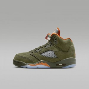 Nike Air Jordan 5 Retro Skor Barn Olivgröna Orange | 432-CBRMPK