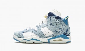 Nike Air Jordan 6 Retro GS 'Washed Denim' Skor Barn Vita Blå Svarta | 586-MZETLW