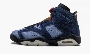 Nike Air Jordan 6 Retro (GS) 'Washed Denim' Skor Barn Blå Svarta Tvätt | 238-JMVAEL