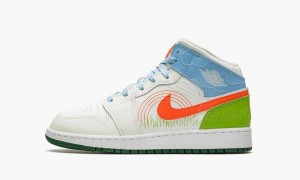 Nike Air Jordan MID SE (GS) Skor Barn Vita Blå Orange | 245-MTANBF