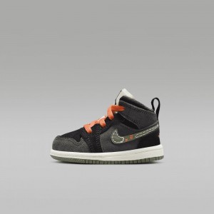 Nike Jordan 1 Mid SE Craft Skor Barn Mörkgrå Svarta Blå Ljusolivgröna | 582-HWTQBD