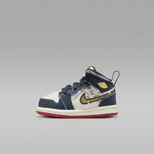 Nike Jordan 1 Mid SE Skor Barn Blå Vita | 104-UVLYKF