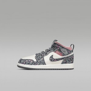 Nike Jordan 1 Mid SE Skor Barn Blommiga Vita Rosa | 702-TOKHBN