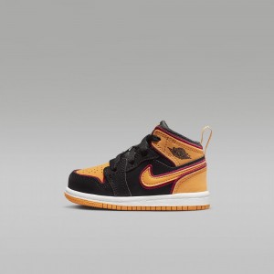 Nike Jordan 1 Mid SE Skor Barn Svarta Gula | 910-ZPTWCE