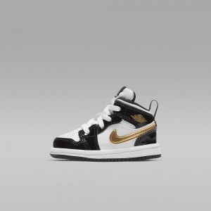 Nike Jordan 1 Mid SE Skor Barn Svarta Vita Metal Guld | 680-GRZKDF