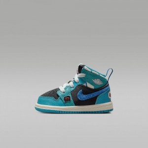 Nike Jordan 1 Mid SS Skor Barn Mörkgrå Turkos Blå | 487-LAVYQH