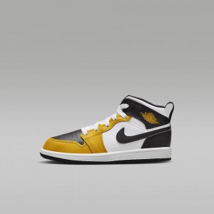 Nike Jordan 1 Mid Skor Barn Gula Svarta Vita | 951-TZRQXK