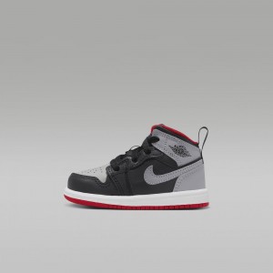 Nike Jordan 1 Mid Skor Barn Svarta Grå Röda | 579-WPNXQZ