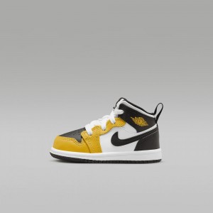 Nike Jordan 1 Mid Skor Barn Svarta Gula | 219-XIFRVA