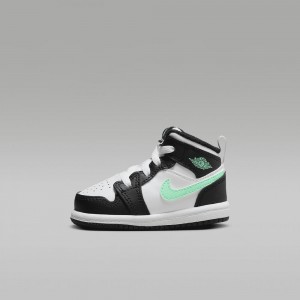 Nike Jordan 1 Mid Skor Barn Svarta Vita Gröna | 857-PLSMVU