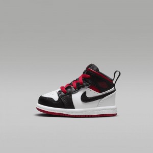 Nike Jordan 1 Mid Skor Barn Svarta Vita Röda | 572-WDVYFT